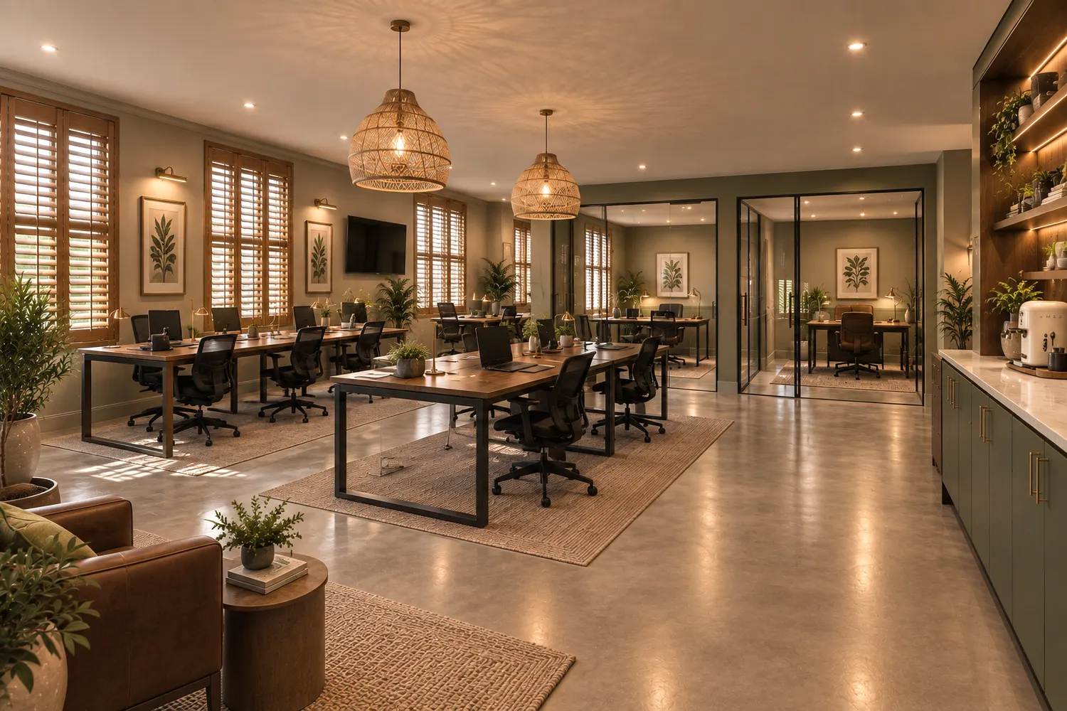 Desks and private offices